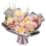 Букет с гортензией, ранункулюсами и пионовидными розами «Пробуждение жемчуга»